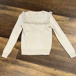 Margaret O’Leary fringe sweater women sz medium cream cashmere angora wool blend